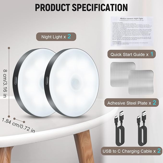 DWEPTU Motion Sensor Night Light 2 Pack LED Night Lights, Dusk to Dawn Motion - Image 7