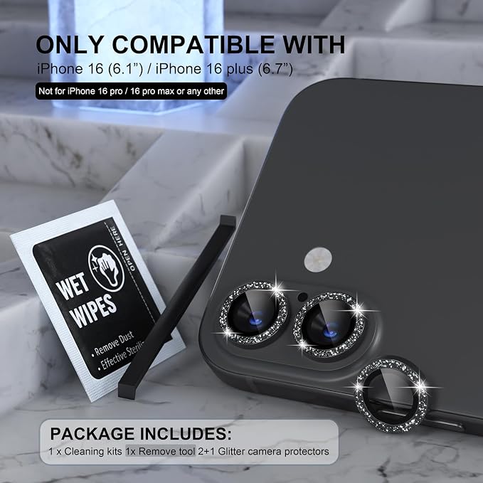 Choiche Compatible for iPhone 16 /iPhone 16 Plus Camera Lens Protector Bling - Image 2