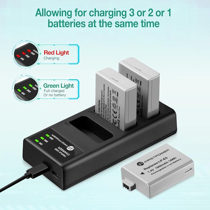 FirstPower LP-E5 Battery 3-Pack 1900mAh - Image 4