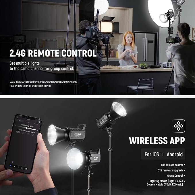NEEWER FS150 LED Video Light 2.4G/APP Control, 130W 5600K COB Daylight Silent - Image 7
