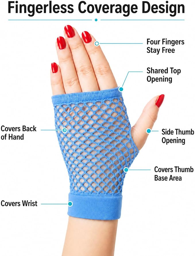 Seeksmile Women's Girls 80's Theme Party Emo Fingerless Arm Fishnet Gloves - Image 2