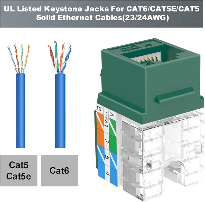 VCE UL Listed Cat6 RJ45 Keystone Jack Insert 25-Pack, 90 Degree Punch Down - Image 3