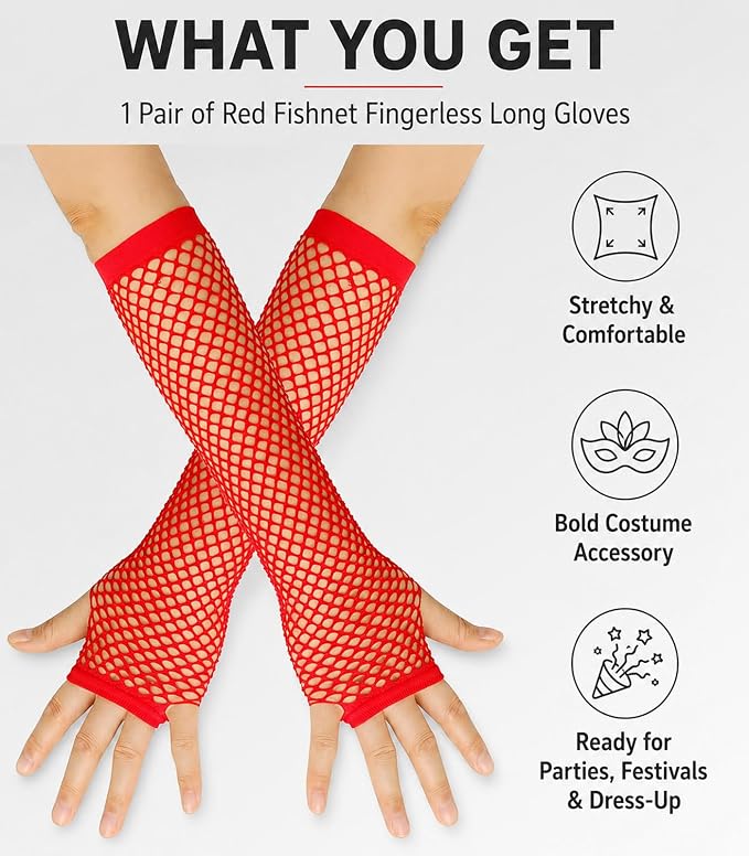 Seeksmile Women's Girls 80's Theme Party Emo Fingerless Arm Fishnet Gloves - Image 5