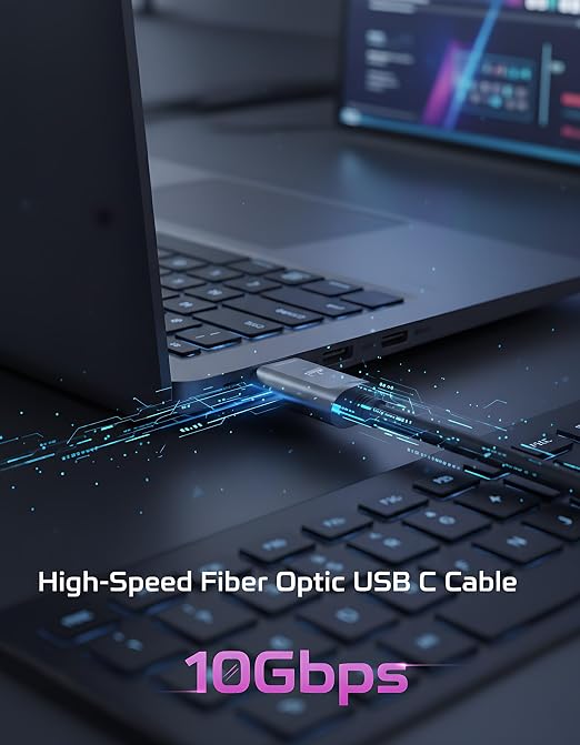Fiber Optic USB A to USB C Cable 33ft, 10Gbps Active Optical Long-Distance - Image 3
