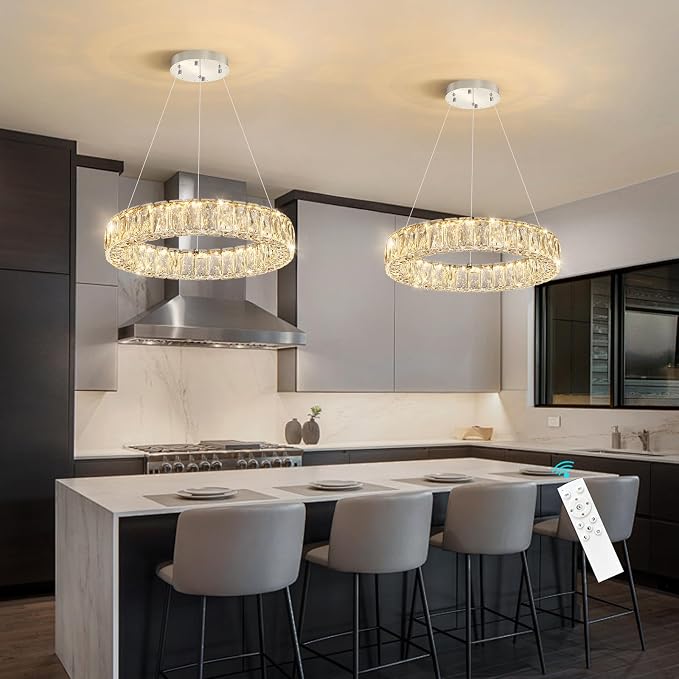 HAIXIANG Modern Crystal Chandelier Dimmable LED 16 Inch Ring Pendant Lights - Image 5
