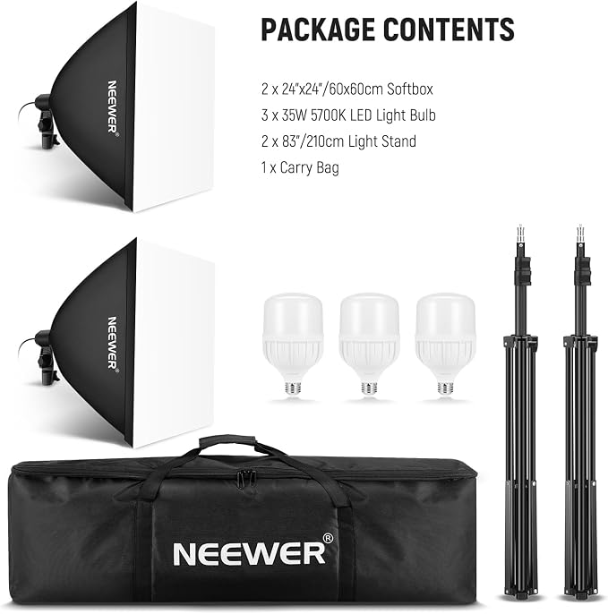 NEEWER 700W Equivalent Softbox Lighting Kit, 24x24 inches Softboxes - Image 9