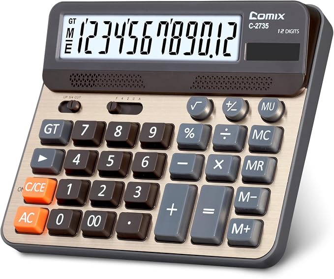Comix Desktop Calculator, Large Computer Keys, 12 Digits Display, Champaign by Comix