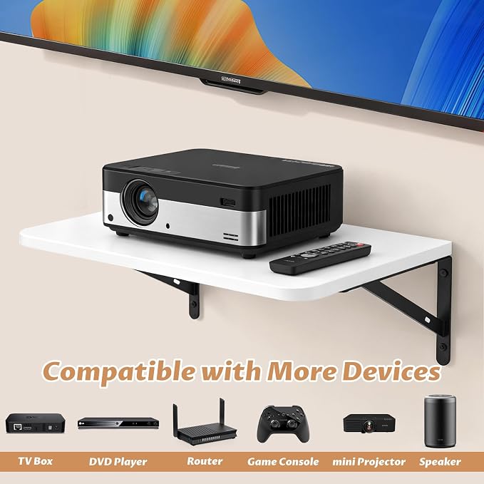 Floating Projector Shelf for Wall, Solid Wood AV Wall Mount Shelf for Router - Image 3