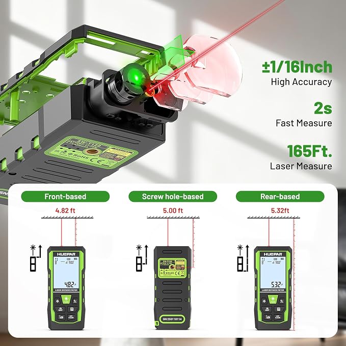 Laser Measuring Tool 3-in-1, Huepar 165 Ft Laser Measure & 33 Ft Green Cross - Image 5