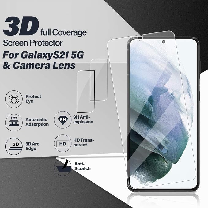 Galaxy S21 Tempered Glass Screen Protector + Camera Lens Protector Clear HD - Image 2