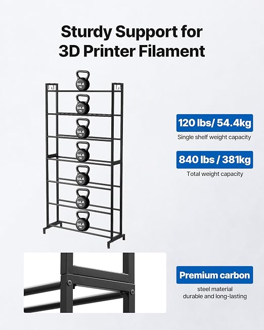 VEVOR 3D Printer Filament Storage Rack, 7 Tier Heavy Duty Storage Shelves - Image 2