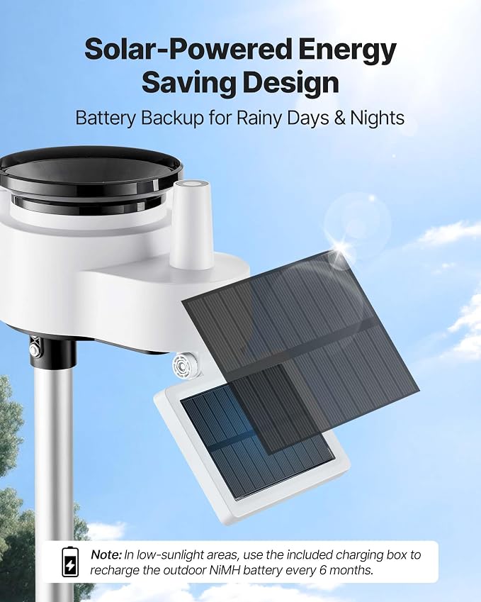 VEVOR 7-in-1 Wi-Fi Weather Station, 7-Inch TFT Display, Wireless Solar Powered - Image 11