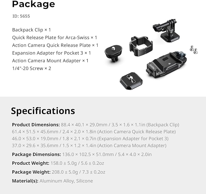 SMALLRIG Universal Three-in-One Camera Clip Kit, Quick Release System, Backpack - Image 9