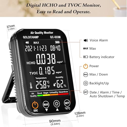 4in1 Air Quality Monitor Indoor Formaldehyde Detector Test HCHO/TVOC/Temp - Image 3