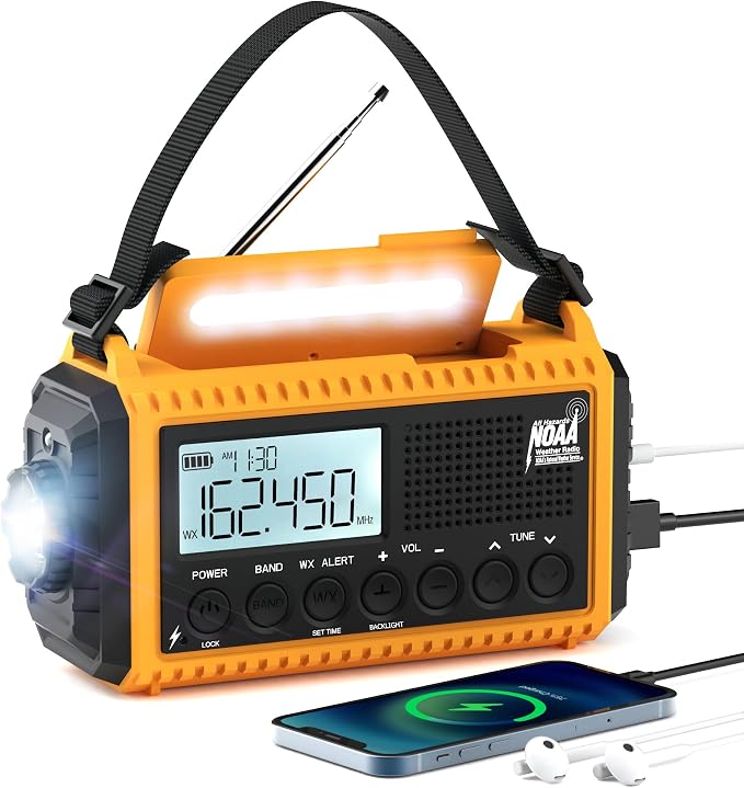 Eoxsmile NOAA Emergency Weather Radio - 5000mAh Solar/Hand Crank/Battery by Eoxsmile