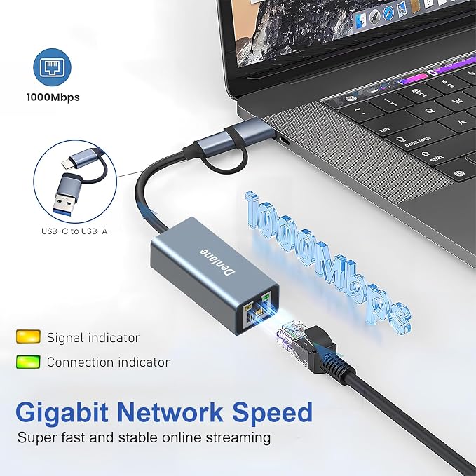 USB 3.0 to Ethernet Adapter, Ethernet to USB C Adapter 2-in-1, RJ45 Gigabit - Image 4