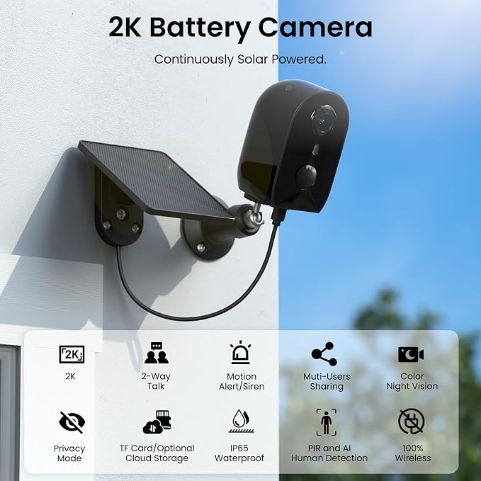 AOQEE Solar Camera Outdoor Wireless-2K Battery Powered Outside Cameras - Image 2