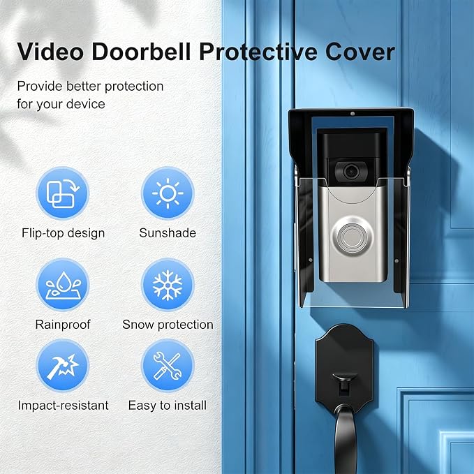 Flip Video Metal Doorbell Rain Cover Sun Shield Hood Plate, Weather Protection - Image 2