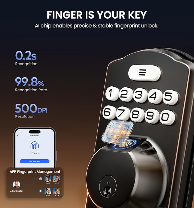 Veise VE012W-H WiFi Smart Front Door Lock Set, Built-in WiFi, App Remote & - Image 3