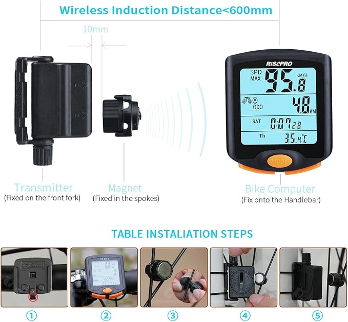 Bike Computer, RISEPRO® Wireless Bicycle Speedometer Bike Odometer Cycling - Image 5