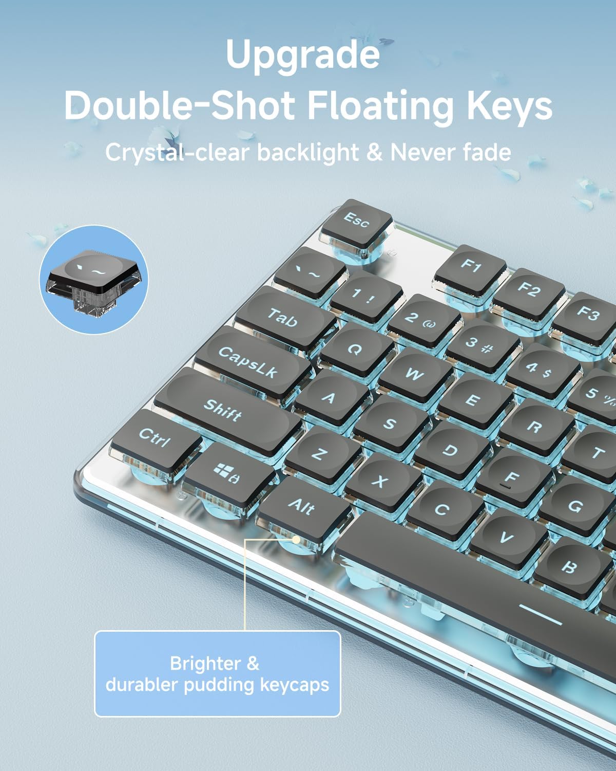EWEADN V3 Wireless Keyboard and Mouse with Blue Backlit, Metal Panel, Bluetooth/2.4G Rechargeable Computer Keyboard and Mouse Combo Silent Lighted Full Size Cordless Keyboards-Black