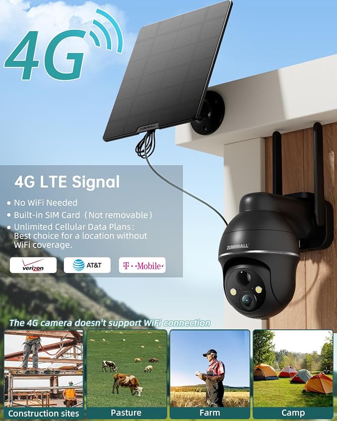 ZUMIMALL 4G LTE Cellular Security Cameras Wireless Outdoor, 2K No WiFi Cameras - Image 2