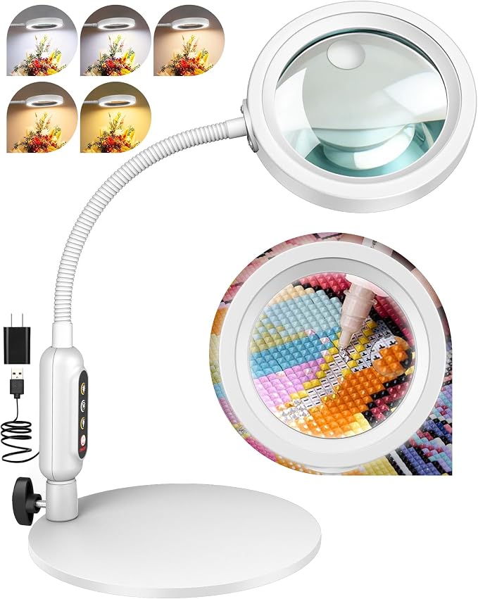 Magnifying Glass with Light and Stand, 5 Color Modes Stepless Dimmable by ProfessionalDetailLighting