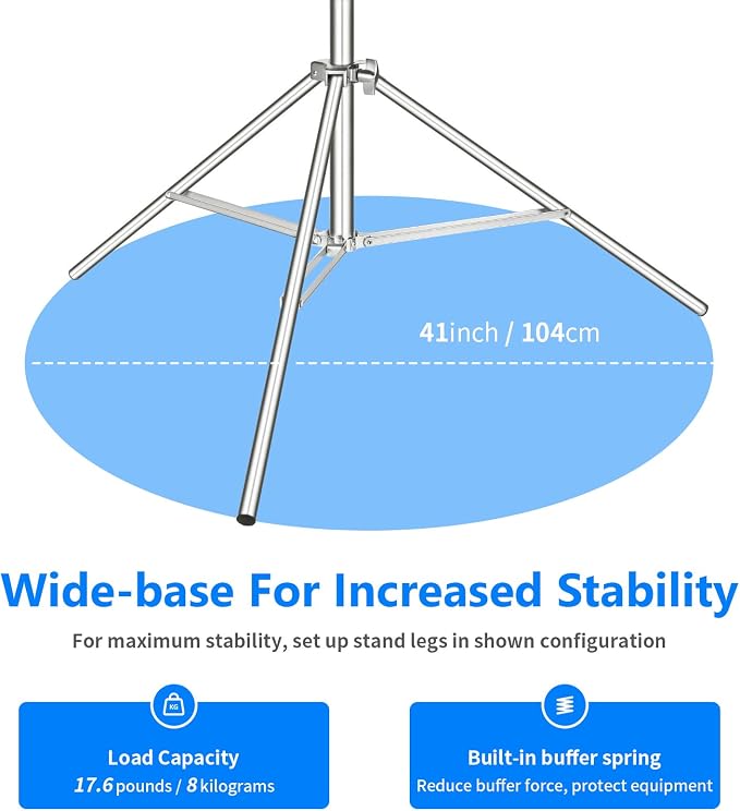 NEEWER 118"/3m Stainless Steel Light Stand, Spring Cushioned Heavy Duty - Image 4