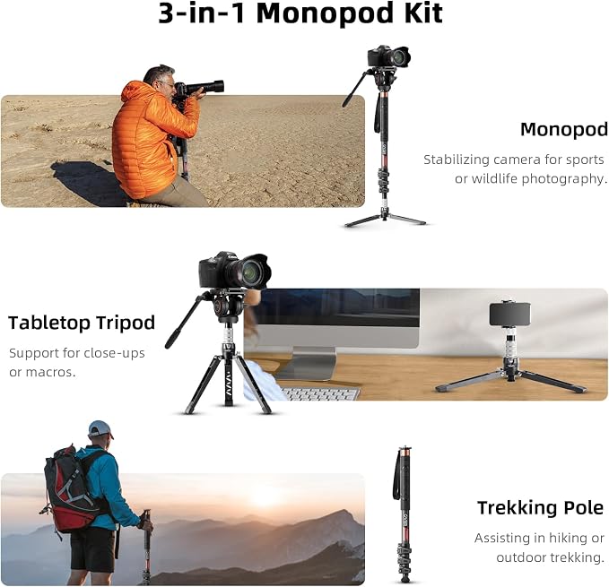 Cayer Monopod Camera Stand, Carbon Fiber Telescopic Monopods Kit - Image 6