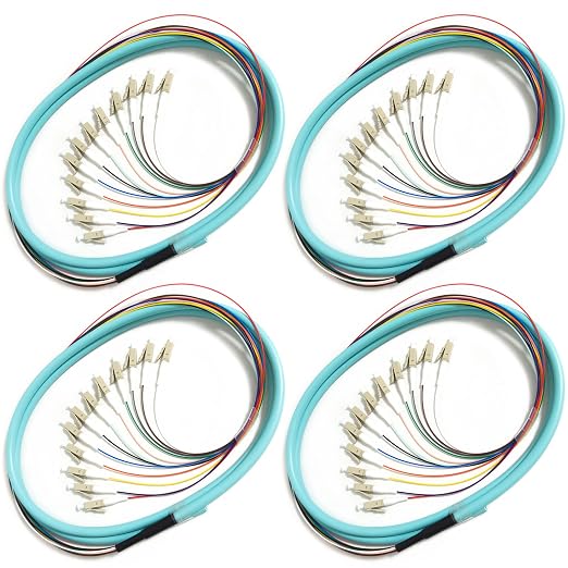4Pack LC UPC 12 Fibers Multimode Bunch OM3 50/125 LC-UPC Fiber Pigtail by Bangun