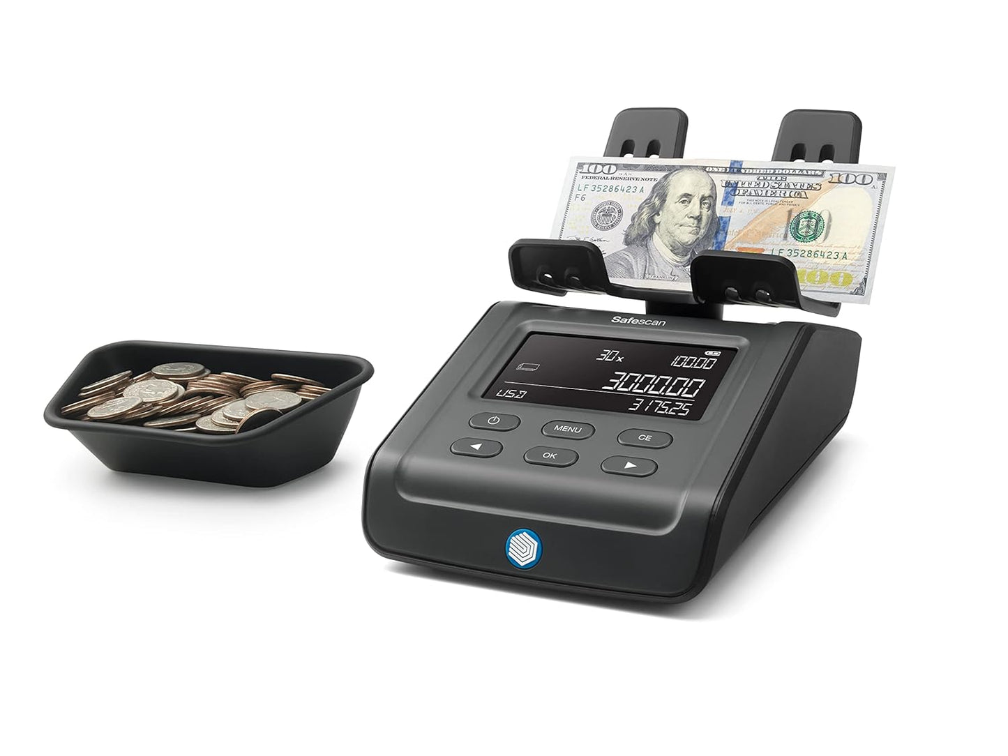 Safescan 6165 Advanced Money Counting Scale, Counts Bills, Coins, Coin Rolls and Bill Bundles, Multi-Currency, Easy to Update, Clear Display Panel, 3 Year Warranty