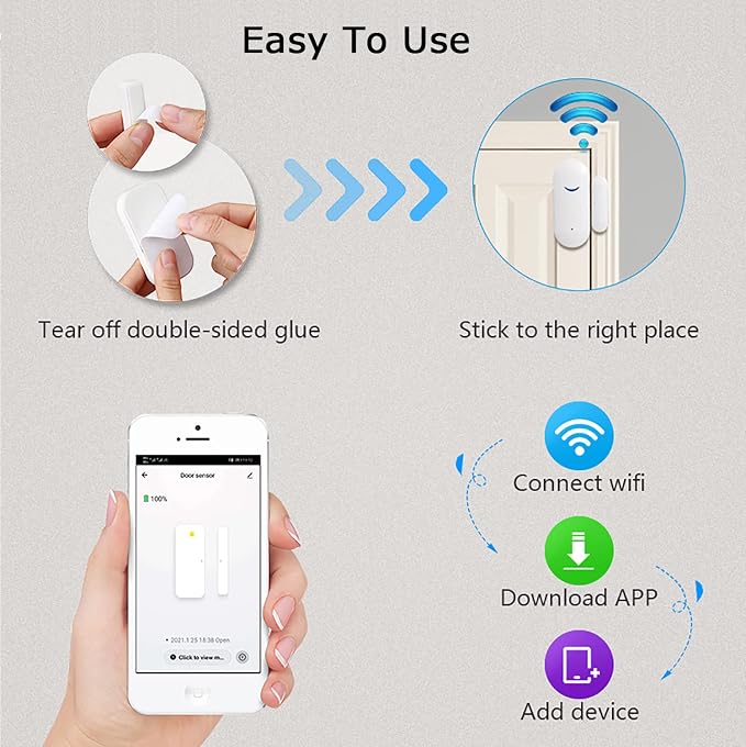 2 Pack WiFi Door Window Sensor Detector: Wireless Security Alarm Door Sensor - Image 6