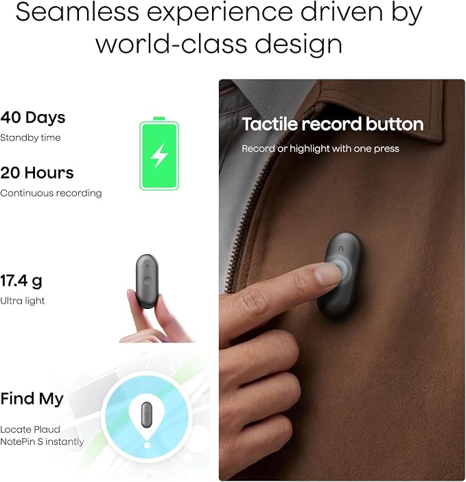 Plaud NotePin S AI Voice Recorder, Wearable AI Notetaker, AI Transcribe & - Image 2