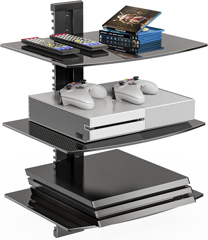 WALI Floating TV Shelf, 3 Tier Glass Projector Shelf by WALI