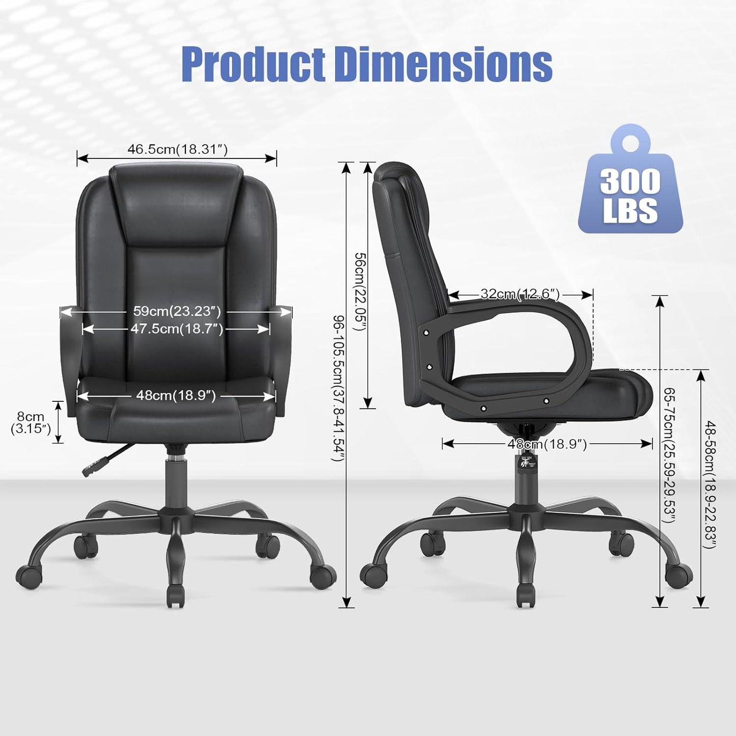 ZZH Executive Office Chair, Leather Desk Computer Chair with Armrests, Mid-Back Swivel Adjustable for Home Office, 1PC, Black