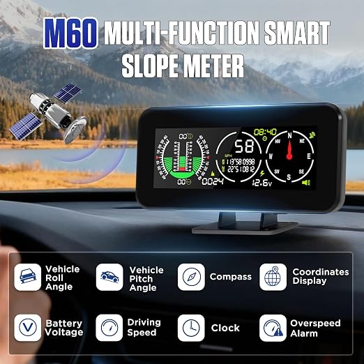 M60 Car Inclinometer for Off-Road SUV Vehicles, MPH KMH GPS Speedometer - Image 2