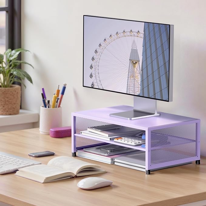 ECOLOVI 2-Tier Computer Monitor Stand Riser, Desk Organizer - Image 2