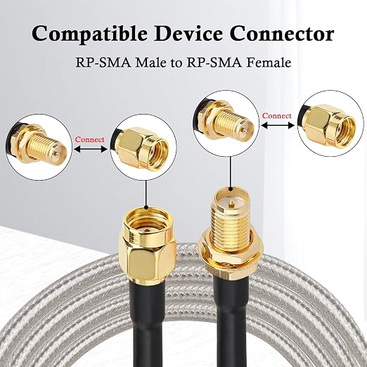 RP-SMA Male to RP-SMA Female Bulkhead Cable 20FT, RG58 Coaxial Cable - Image 5