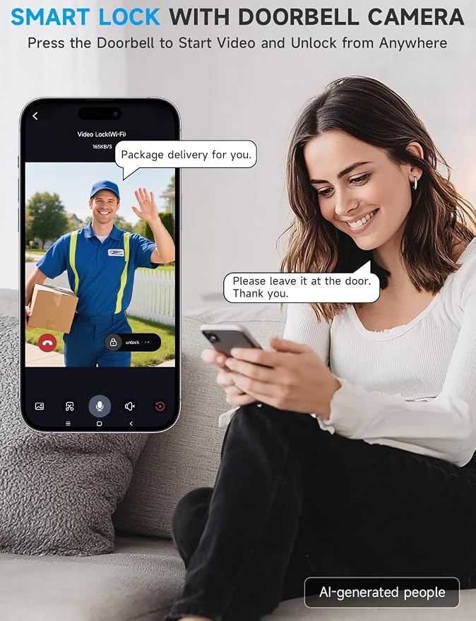 syndesmos Smart Door Lock with Camera, Fingerprint Keypad Deadbolt, APP Remote - Image 3