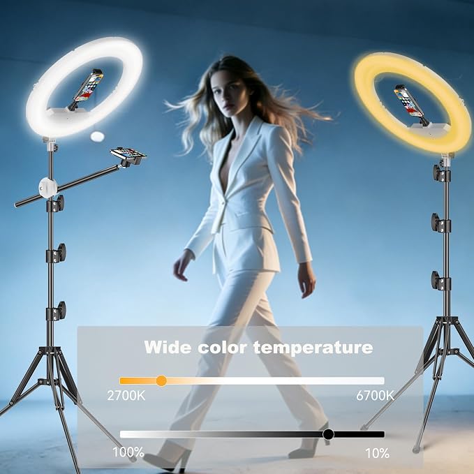 55W18 45cm Ring Light Kit 6700K Dimmable LEDRinglightTripod Stand Dual Phone - Image 5