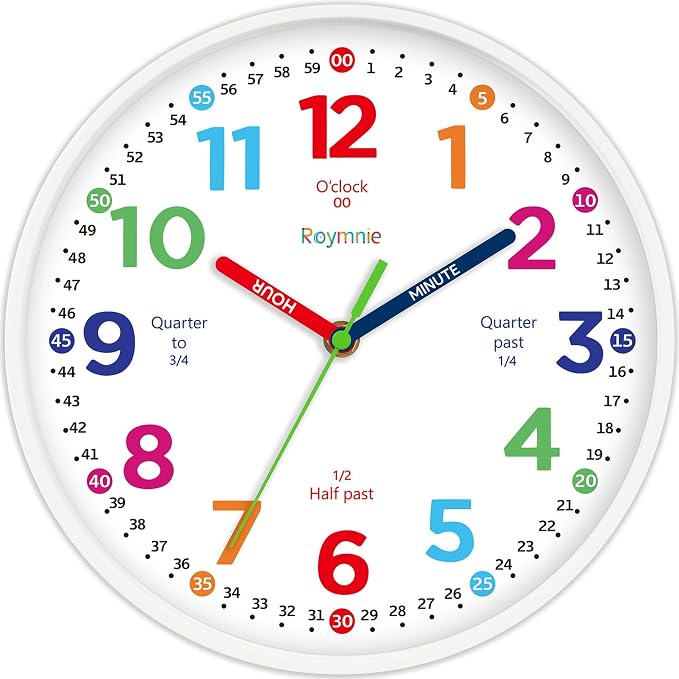 Roymnie Wall Clock 10 Inch for Kids Learning Kids Teaching Clock Analog Silent by Unknown