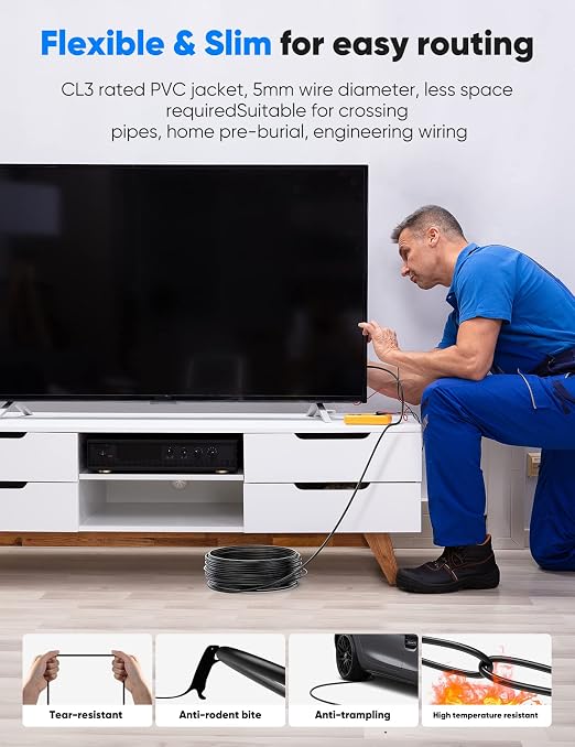Highwings 8K 4K 120HZ 100FT HDMI Cable Fiber Optic, Unidirectional in-Wall CL3 - Image 3