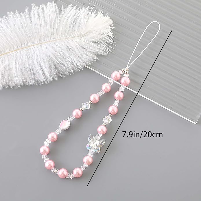 Beaded Phone Charm Lanyard Strap Girly Style Fixed Beads Pearl Lanyards - Image 5
