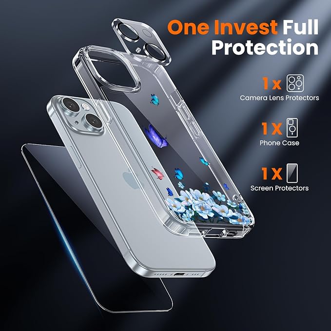 toushion 3 in 1 for iPhone 15 Plus Case Clear Printed Design | - Image 2
