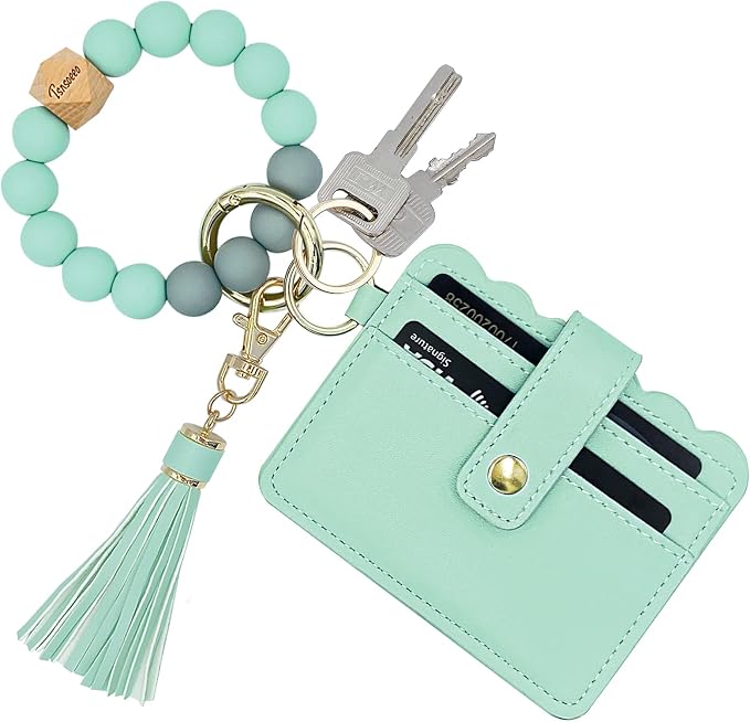 Keychain Wallet Wristlet Small Credit Card Holder Bracelet Key Chain Purse by TSNSOEEO