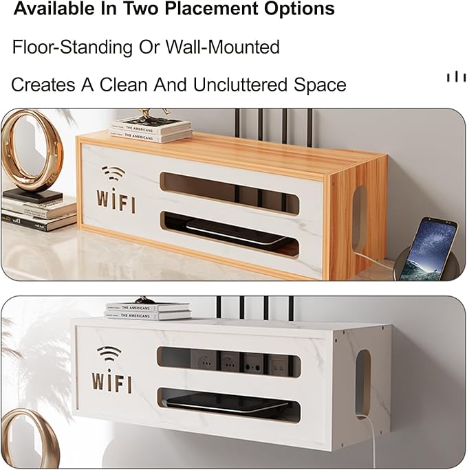 Wall Mount WiFi Router Box, WiFi Router Storage Cabinet, Power Strip and Cable - Image 4