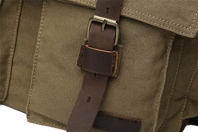 Sechunk Vintage Military Leather Canvas Laptop Bag Messenger Bags Medium - Image 9