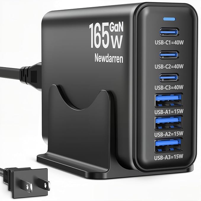 165W GaN USB C Charging Station, 6-Port Desktop Charger by Unknown