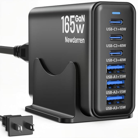 165W GaN USB C Charging Station, 6-Port Desktop Charger by Unknown