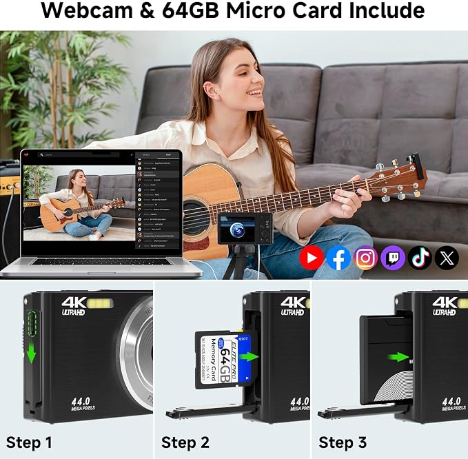 Digital Camera, FHD 4K 44MP Digital Camera, 16X Digital Zoom, Digital Point and - Image 7